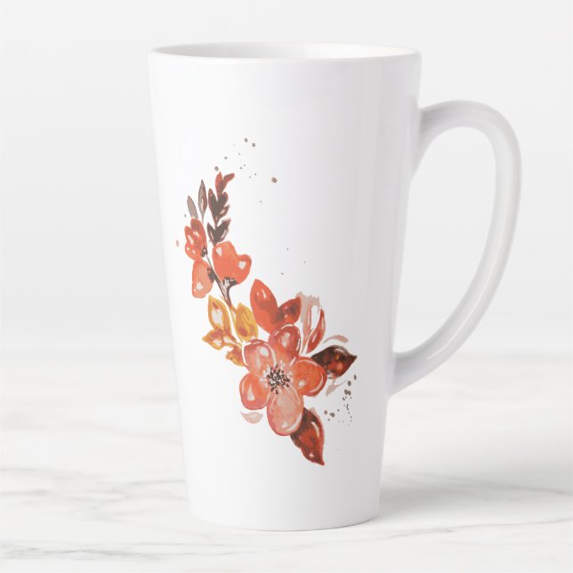 Taza De Café Latte Floral acuarela naranja (Derecha)