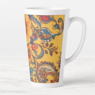 Taza De Café Latte Floral amarilla y paisley
