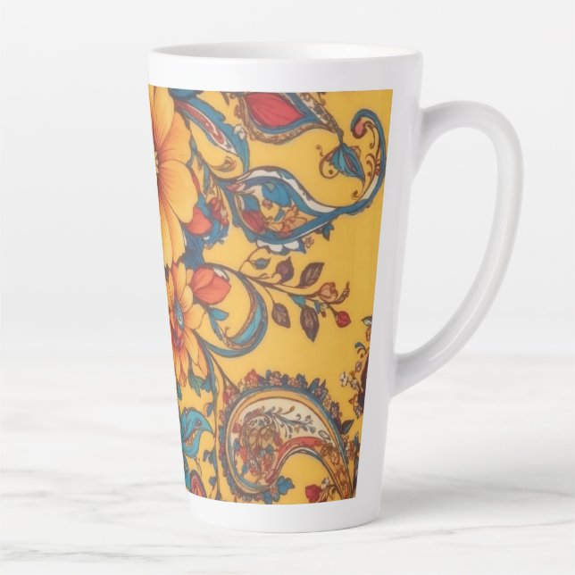 Taza De Café Latte Floral amarilla y paisley (Derecha)