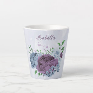 Taza De Café Latte Floral azul polvoriento púrpura 