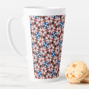 Taza De Café Latte Floral Azul Rosa y Marrón