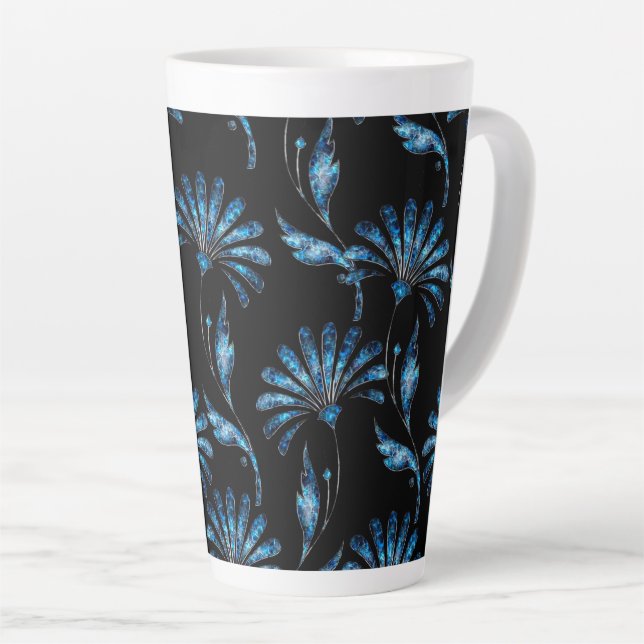 Taza De Café Latte Floral azul Shimmer (Ángulo derecho)