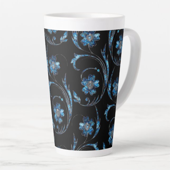 Taza De Café Latte Floral azul Shimmer 2 (Ángulo derecho)