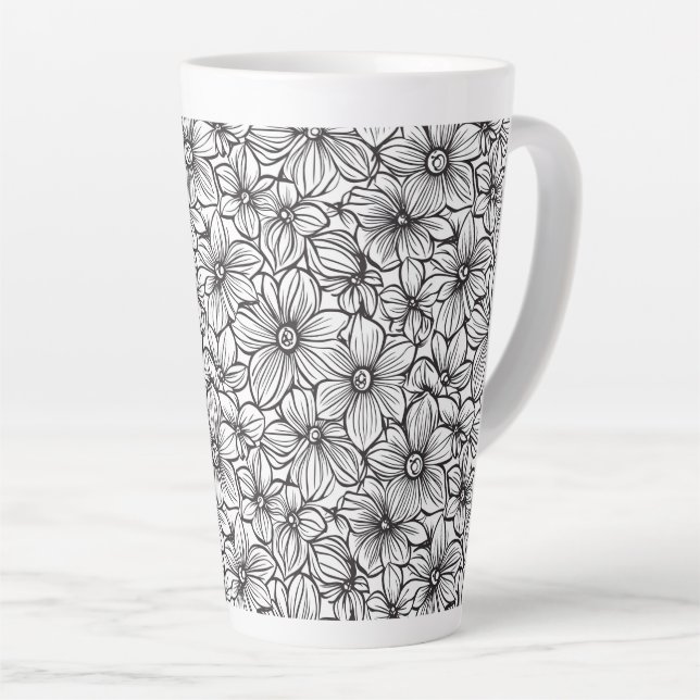 Taza De Café Latte Floral Blanco Negro (Ángulo derecho)