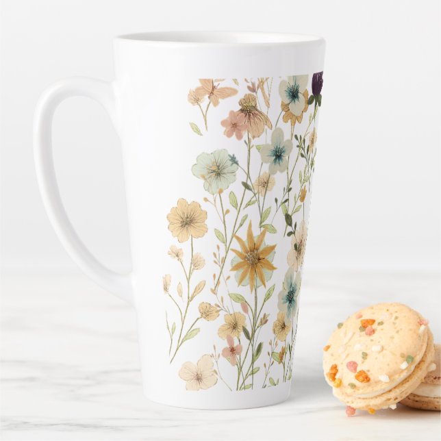 Taza De Café Latte Floral & Butterfly,  Whimsical Garden-Inspired  (In situ)