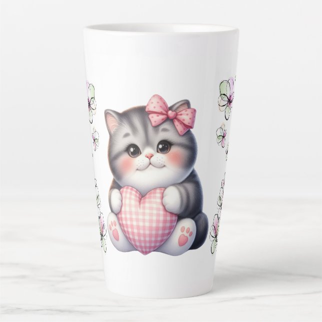 Taza De Café Latte Floral con gato (Anverso)