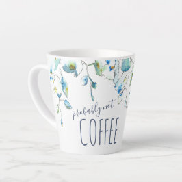 Taza De Café Latte Floral de color de agua de orquídeas azul moderno
