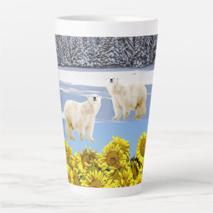 Taza De Café Latte Floral de girasol Oso Polar Dove Latte Mug