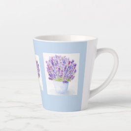 Taza De Café Latte Floral de lavanda de color de agua suave pintada a