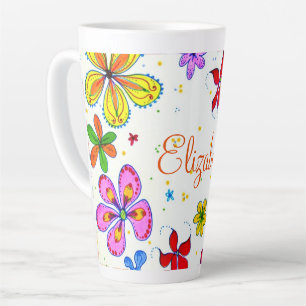 Taza De Café Latte Floral de mano retro personalizada