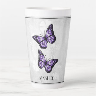 Taza De Café Latte Floral de mariposa morada personalizada Latte Mug