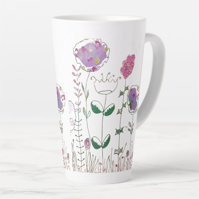 Taza De Café Latte Floral de Medios Mixtos  (Ángulo derecho)