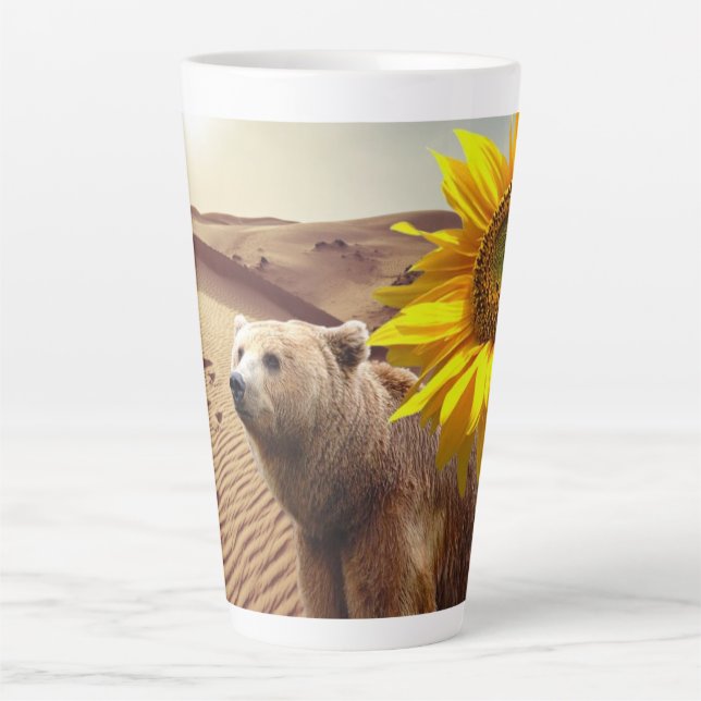 Taza De Café Latte Floral de oso de girasol latte Mug (Anverso)
