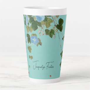 Taza De Café Latte Floral elegancia caligrafía Minimalista Añadir nom