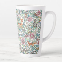 Taza De Café Latte Floral Fantasía Animales Forestales Tapiz de bosqu