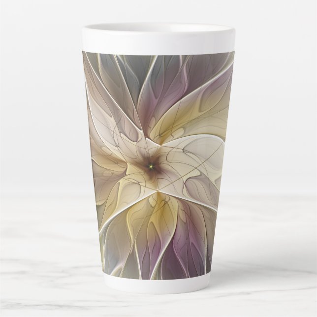 Taza De Café Latte Floral Fantasía Oro berenjena Resumen Arte Fractal (Anverso)