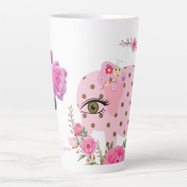 Taza De Café Latte Floral Floral Elefante Rosa Latte Mug