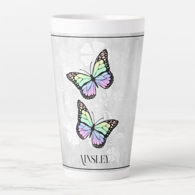Taza De Café Latte Floral floral floral arcoiris personalizada Latte  (Anverso)