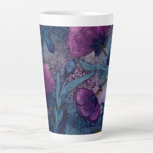 Taza De Café Latte Floral fucsia