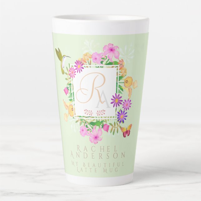 Taza De Café Latte Floral Garden Green Latte (Anverso)