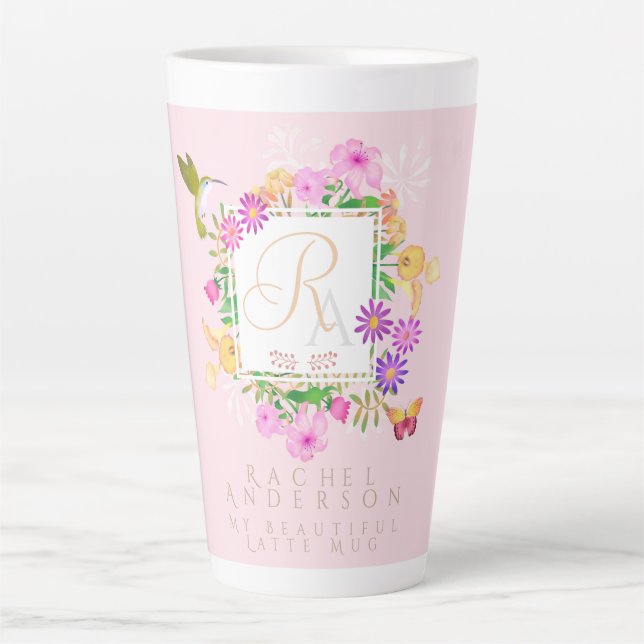 Taza De Café Latte Floral Garden Pink Latte (Anverso)