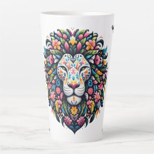 Taza De Café Latte Floral Lion Silhouette
