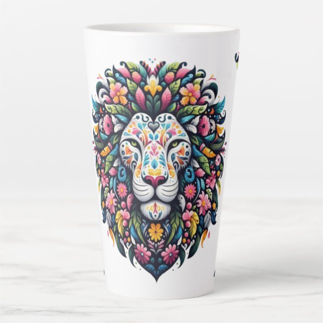 Taza De Café Latte Floral Lion Silhouette (Anverso)