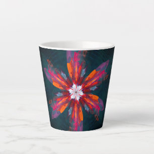 Taza De Café Latte Floral Mandala Flores Naranja Azul Rojo Resumen