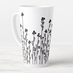 Taza De Café Latte Floral minimalista moderno negro blanco garabato