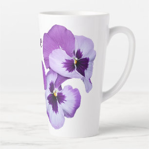 Taza De Café Latte Floral morada Katie nombre personalizable boho