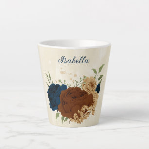 Taza De Café Latte floral naval terracota