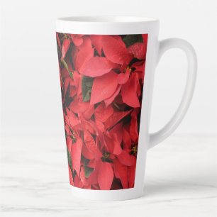 Taza De Café Latte Floral navideña de Navidades de la Poinsettias Roj