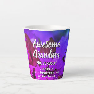 Taza De Café Latte Floral Personalizada AWESOME GRANDMA Proverbs 31
