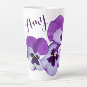 Taza De Café Latte Floral púrpura Amy nombre personalizable boho