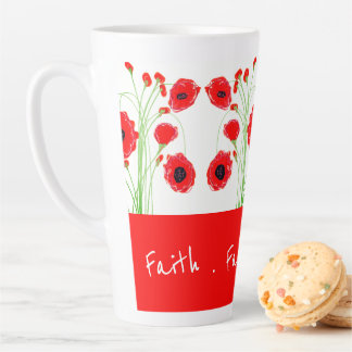 Taza De Café Latte Floral roja con tipografía elegante e inspiradora