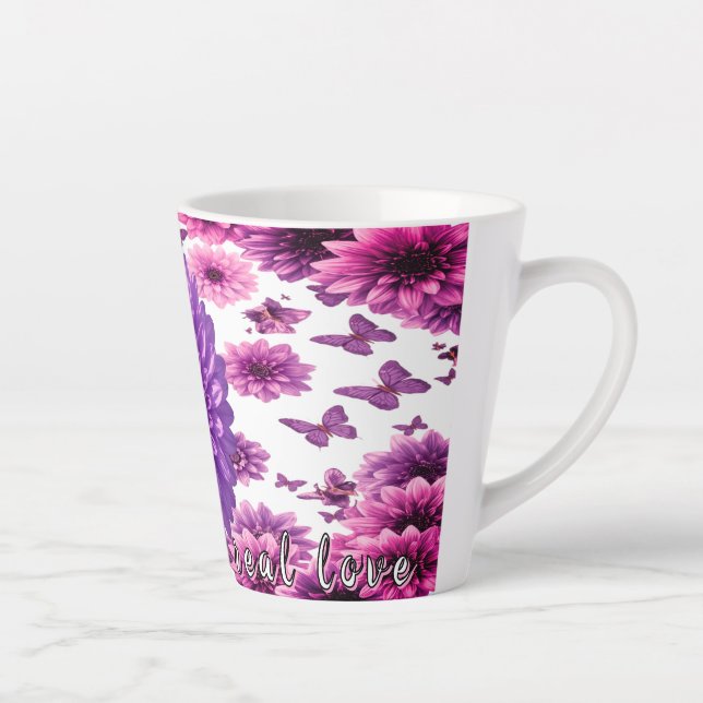 Taza De Café Latte Floral Rosa Romántica (Derecha)