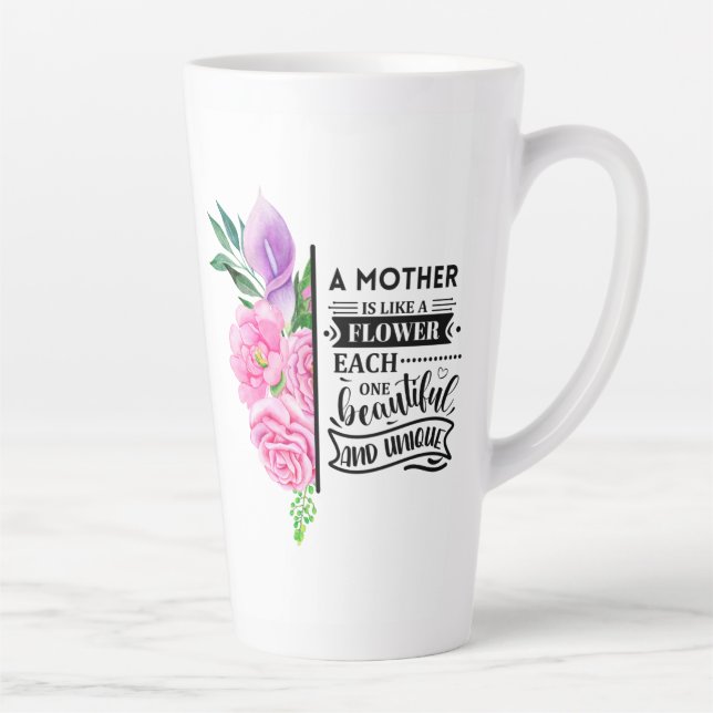Taza De Café Latte Floral rosa y morada (Derecha)
