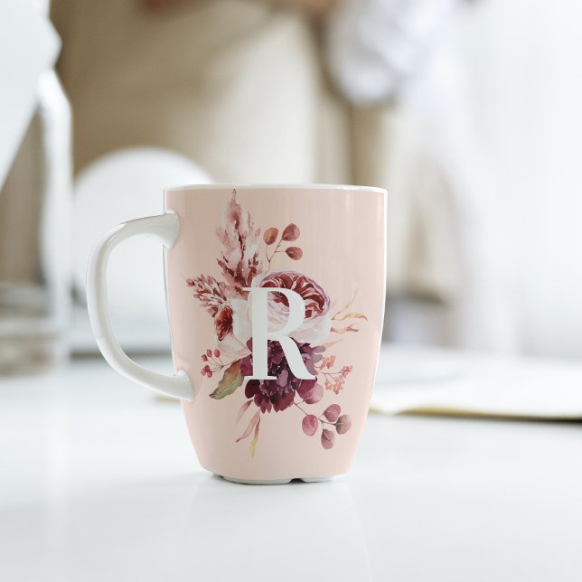Taza De Café Latte Floral rosa y roja pastel moderno con inicio (Subido por el creador)
