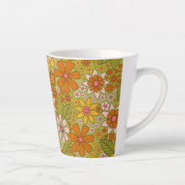 Taza De Café Latte Floral verde y Naranja de los años 1960 y 1970