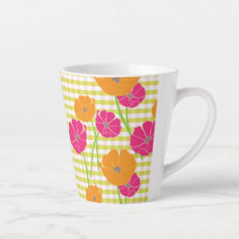 Taza De Café Latte Floral y Gingham Latte Mug