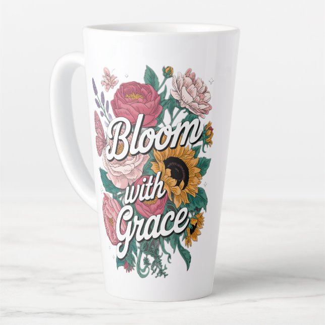 Taza De Café Latte Florece con Gracia (Ángulo izquierdo)