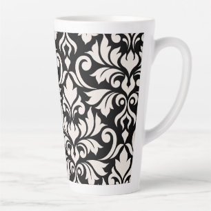 Taza De Café Latte Florecer arte Damask que yo crema en negro
