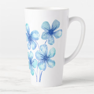 Taza De Café Latte Flores acuáticas modernas en azul