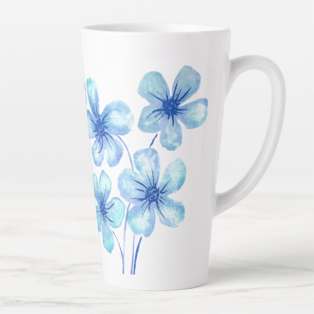 Taza De Café Latte Flores acuáticas modernas en azul (Derecha)