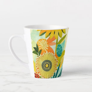 Taza De Café Latte Flores amarillas de arte folclórico de bonito