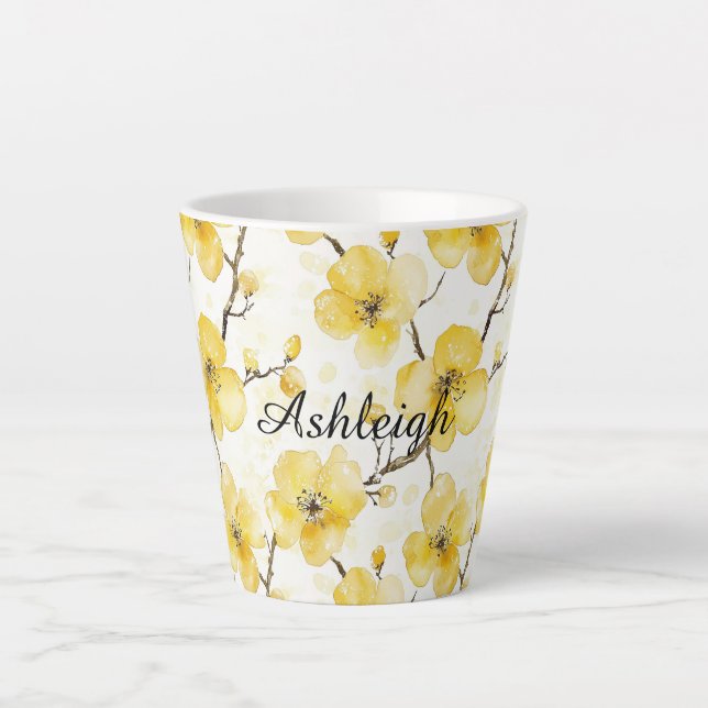 Taza De Café Latte Flores amarillas de oro (Anverso)