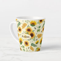 Flores amarillas y abejas Personalizados Latte Mug