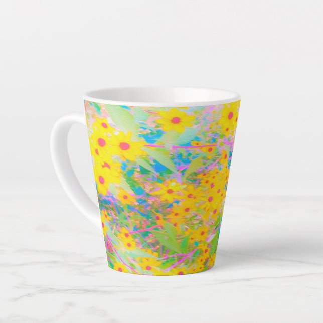 Taza De Café Latte Flores amarillas y rojas bonito con azul turquesa (Ángulo izquierdo)