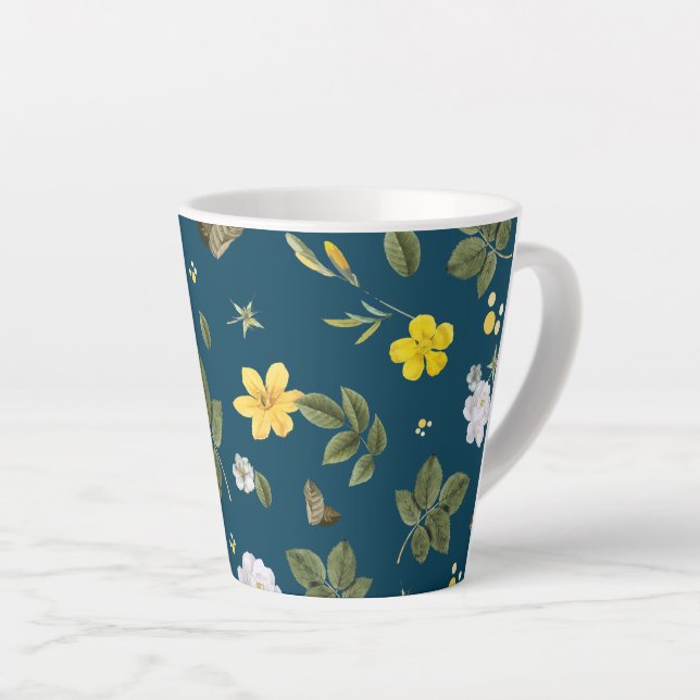 Taza De Café Latte Flores amarillas y rosas blancas (Ángulo derecho)