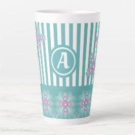 Taza De Café Latte Flores artdeco en estilo retro con monograma